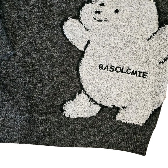 Mens Harajuku Oversize Gray Teddy Bear Sweater Dark Gray Small Wool Mohair Blend - Picture 4 of 14